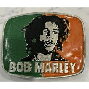 Vintage Belt Buckle Bob Marley Multicolor Green Orange Metal